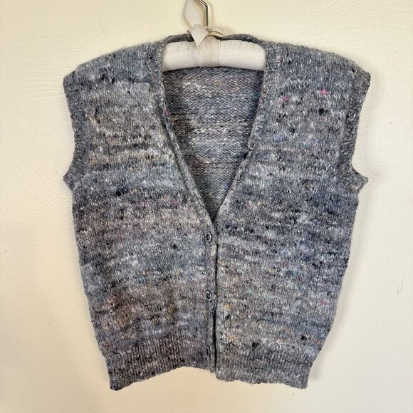 Vtg Womens Gray Vest Speckled Pink Knit Button Up Medium Layering Blend - Picture 4 of 4